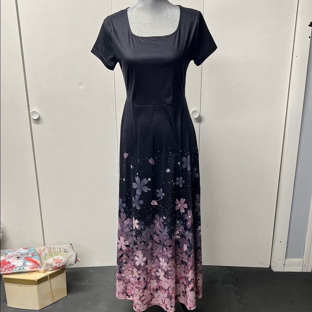 Floral Black and Pink Maxi Dress